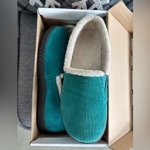 orthaheel Teal Corduroy Fleece-Lined Women's Slippers